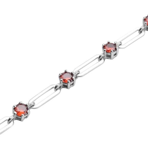 New, Stamped, Simulated Garnet Red Diamond, Paper Clip, Chain Station Neclace - Picture 8 of 8